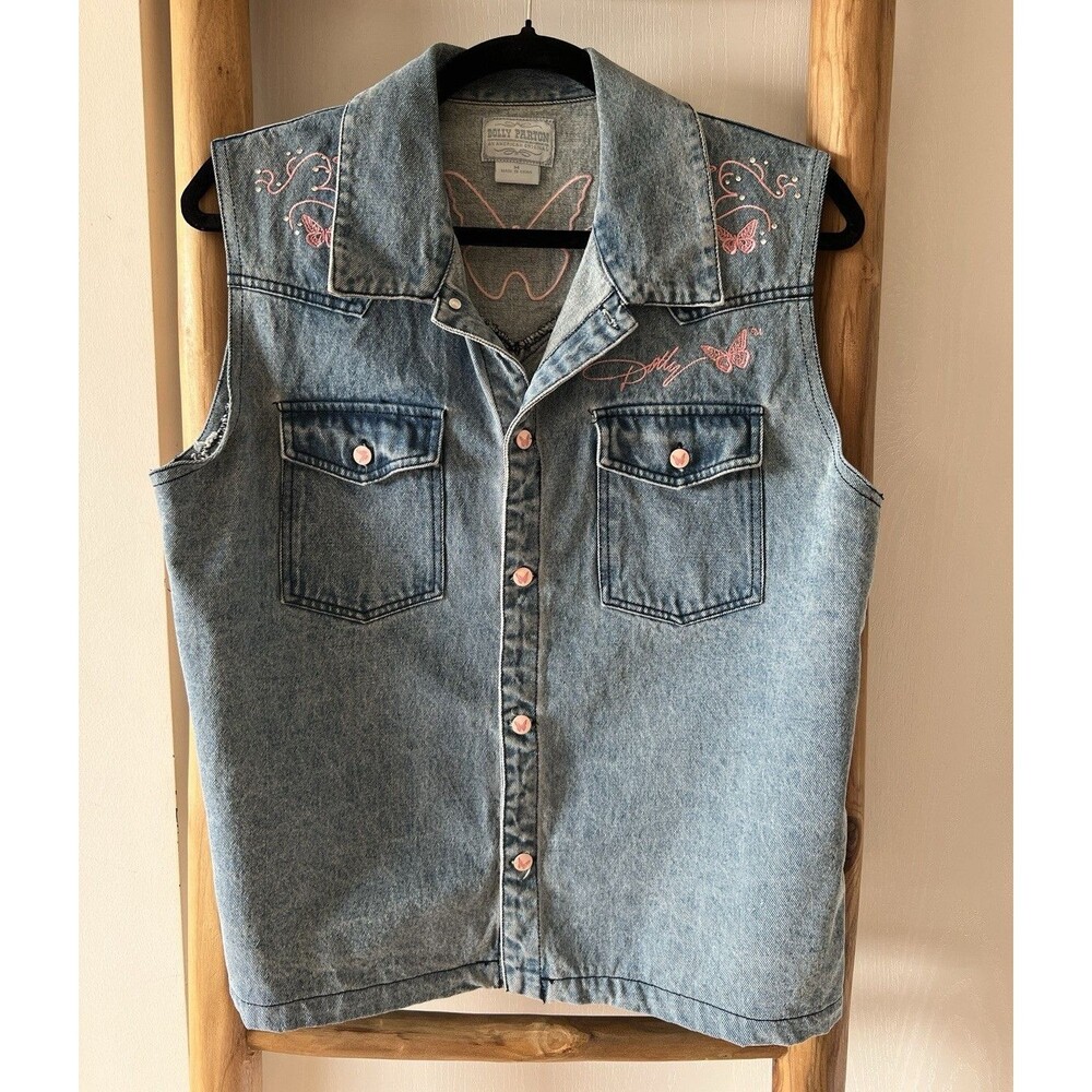 Dolly Parton An American Original Women's Blue Denim Vest Butterfly Sz M
